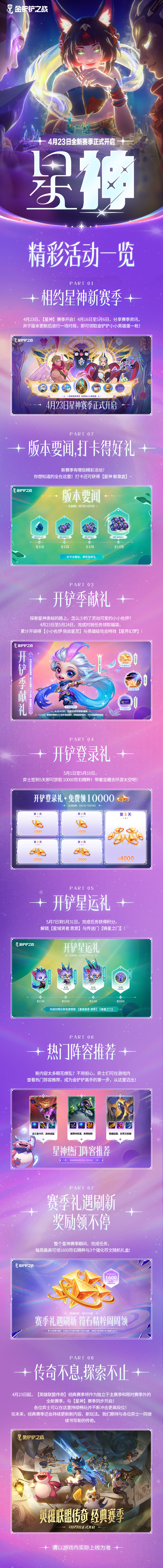 4月23日，金铲铲之战全新【星神】赛季开启！快来看看新版本有哪些福利吧～ 
