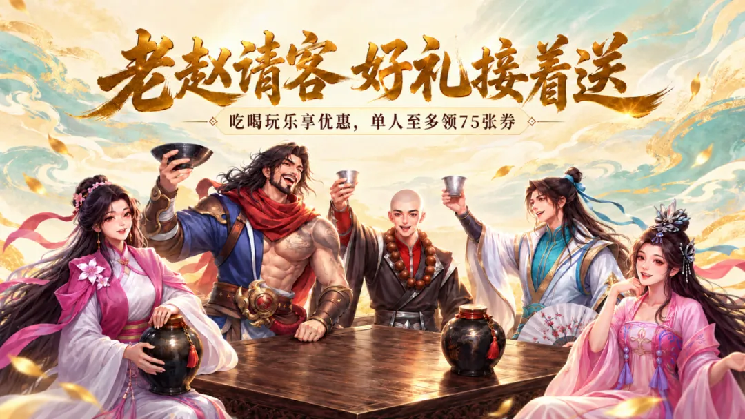活动爆料丨老赵请客，福利接着送！吃喝玩乐海量券包，来天龙领！
