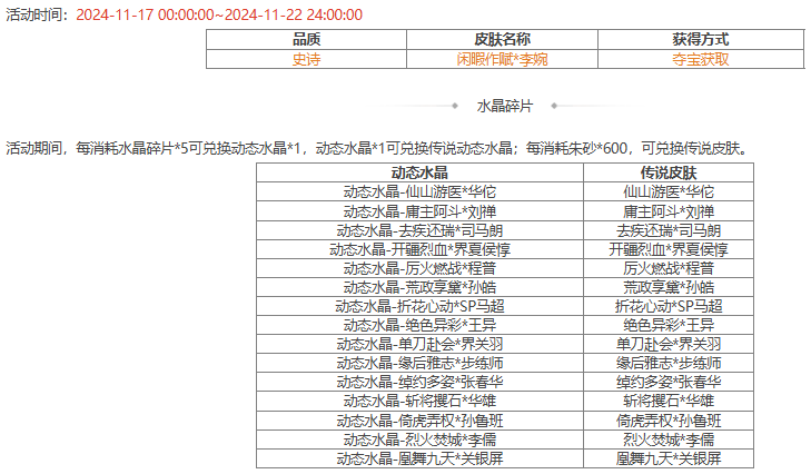 【官方活动】11.17-11.22 占星秘宝杨仪返场 闲暇作赋*李婉夺宝上新