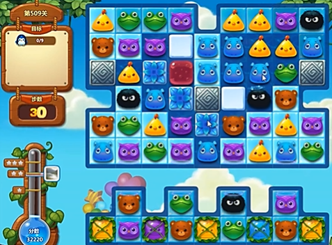 开心消消乐：第509关收集企鹅先找下方做突破口