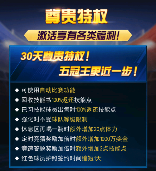 《足霸天下》尊贵特权，超高福利