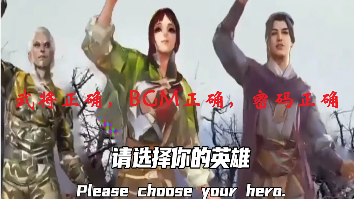 武将正确，BGM正确，密码正确