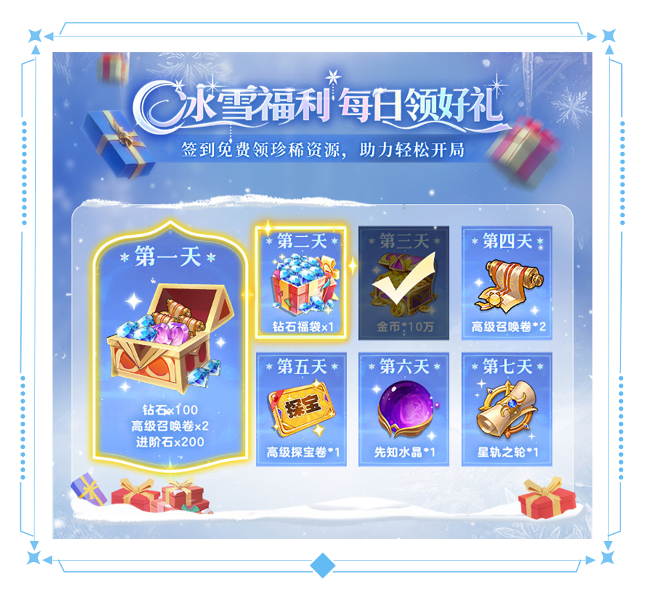 凛日版本上线！多重冰雪福利享不停，星轨之轮、探宝券好礼人人有份！