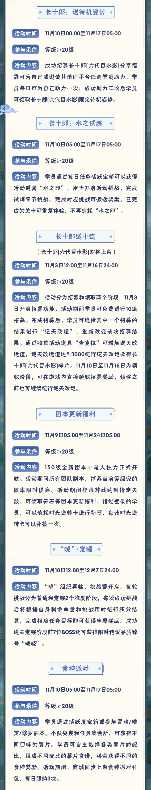 【本周公告】长十郎「六代目水影」即将上线！150级团本正式开放！