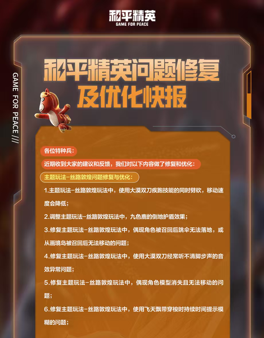 和平精英问题修复及优化快报