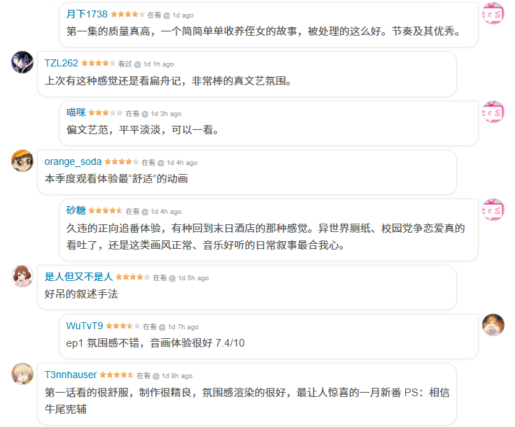 “夏目”制作班底新作——《异国日记》一集“封神”，成一月评分最高新番？