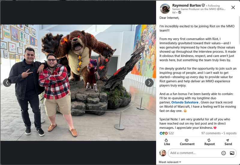 拳头还在“肝MMO”：官宣魔兽世界首席制作人加入，《2XKO》主机PC发布