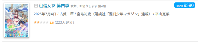 《租借女友》第四季评分3.6，观众骂声一片，成“七月最烂新番”？