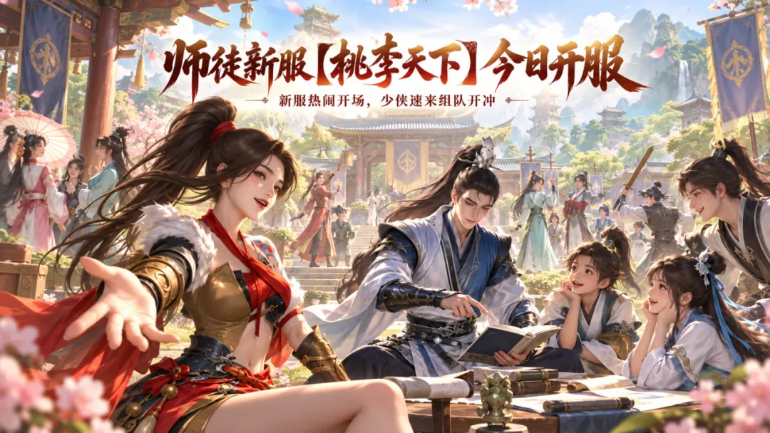 新服开启丨【桃李天下】今日开服！师徒冲级赢永久时装、坐骑