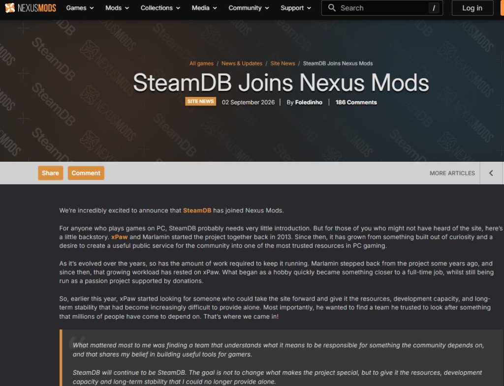 独立创业者疲惫！1人维护SteamDB出售，买家Nexus Mods同样创始人太累退出