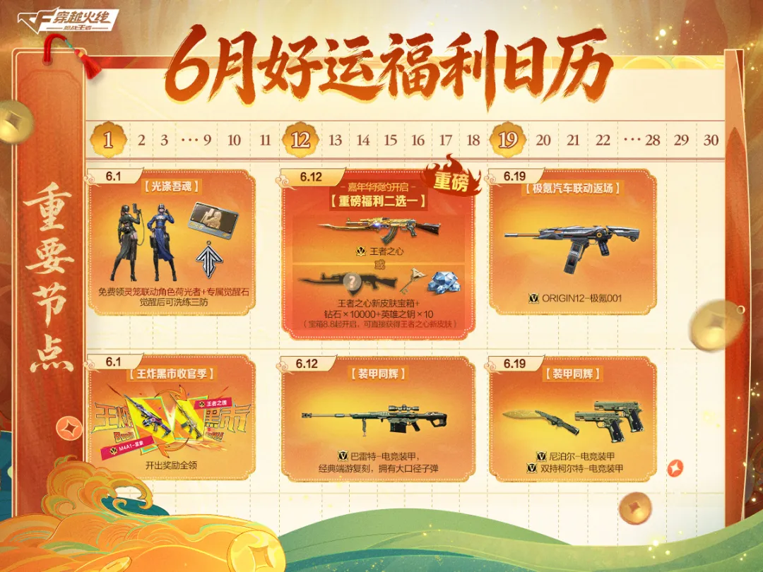 6月好运福利日历请查收，6.12王者之心免费送